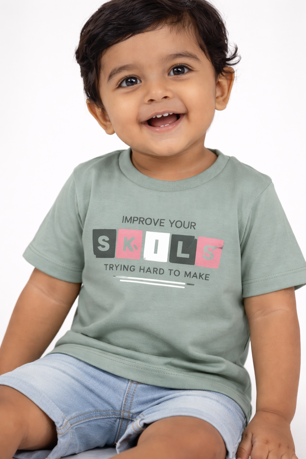 Boys Sage Green Graphic Cotton T-Shirt