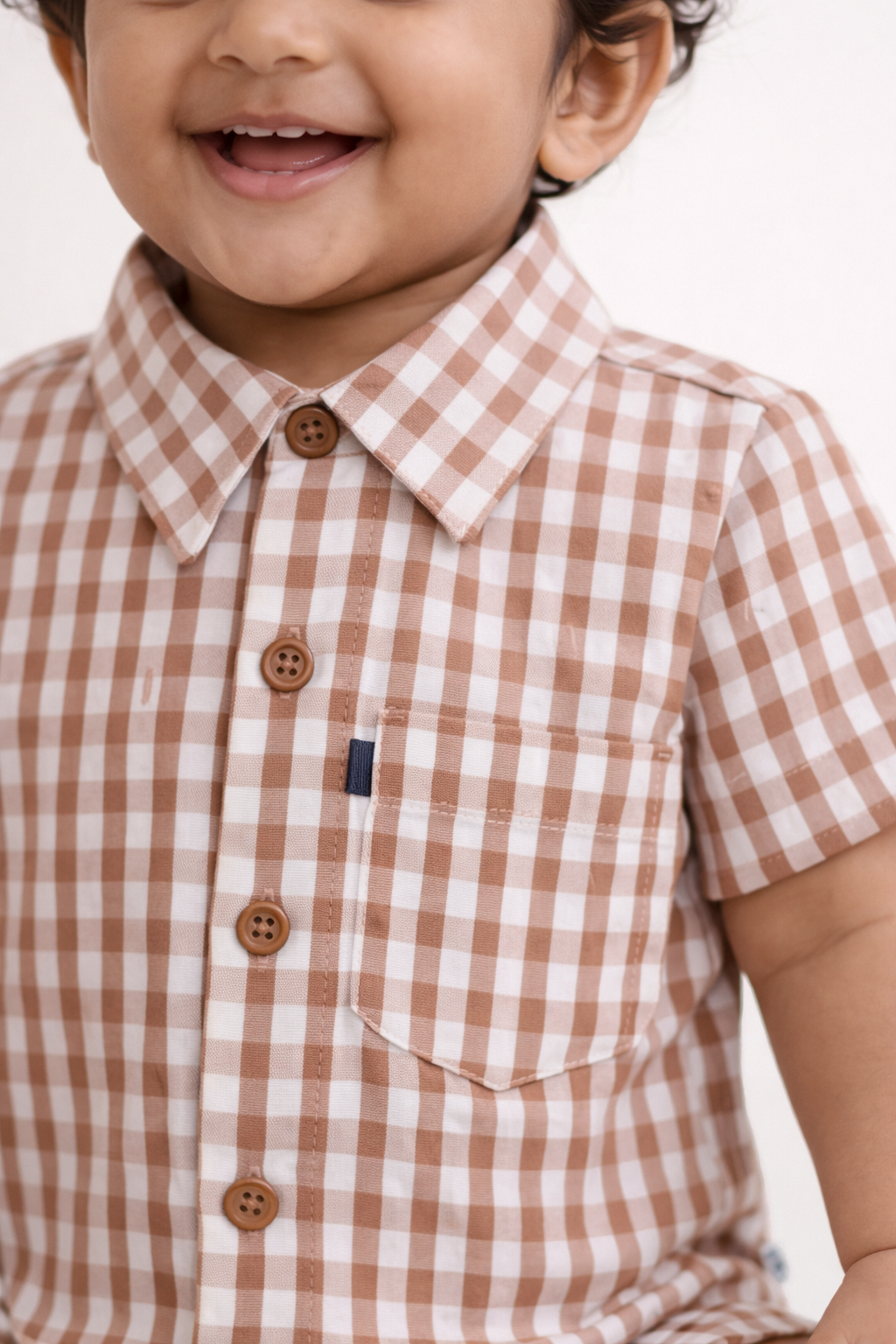 Classic Gingham Brown & White Baby Cotton Playsuit