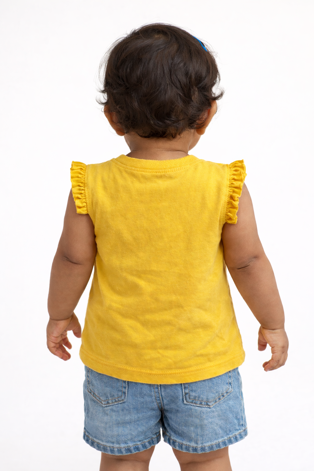 Girls Mustard Hi Dear Embroidered Heart Cotton T-Shirt