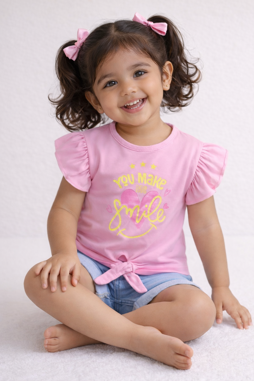 Girls Pink You Make Me Smile Graphic Cotton T-Shirt