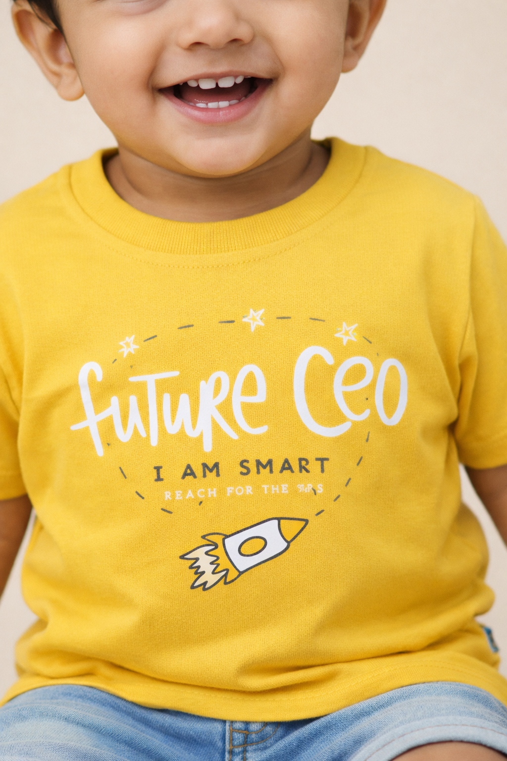 Boys Yellow Future CEO Graphic Cotton T-Shirt