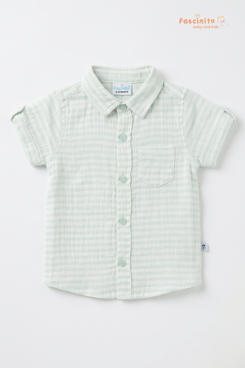 Boys Cotton Striped Shirt – Green Casual Kids Shirt