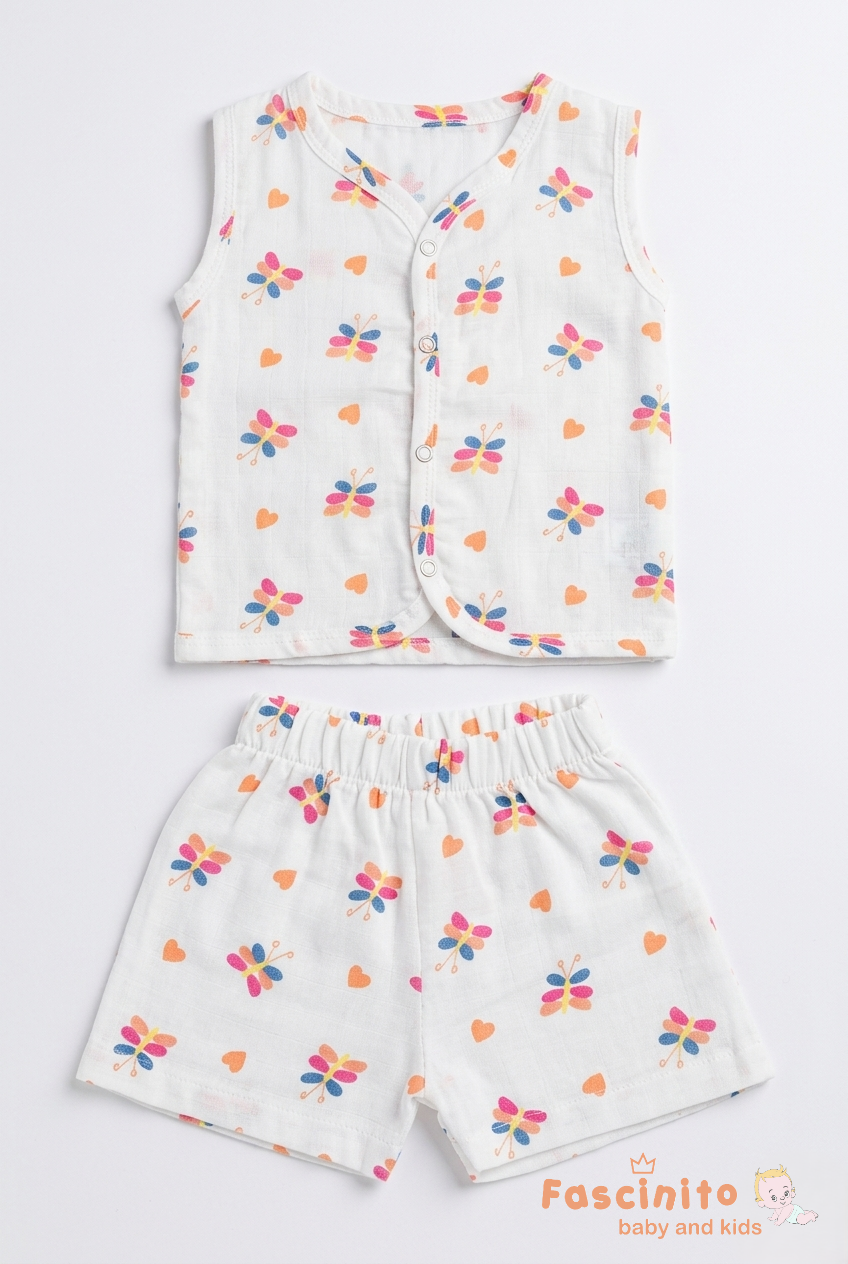 Baby Muslin Jabla Set – White Cotton Newborn Daily Wear