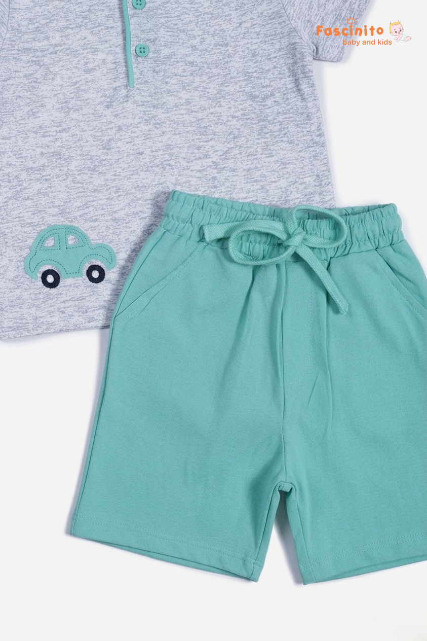 Boys T-Shirt & Shorts Set – Grey Green Cotton Coord Set