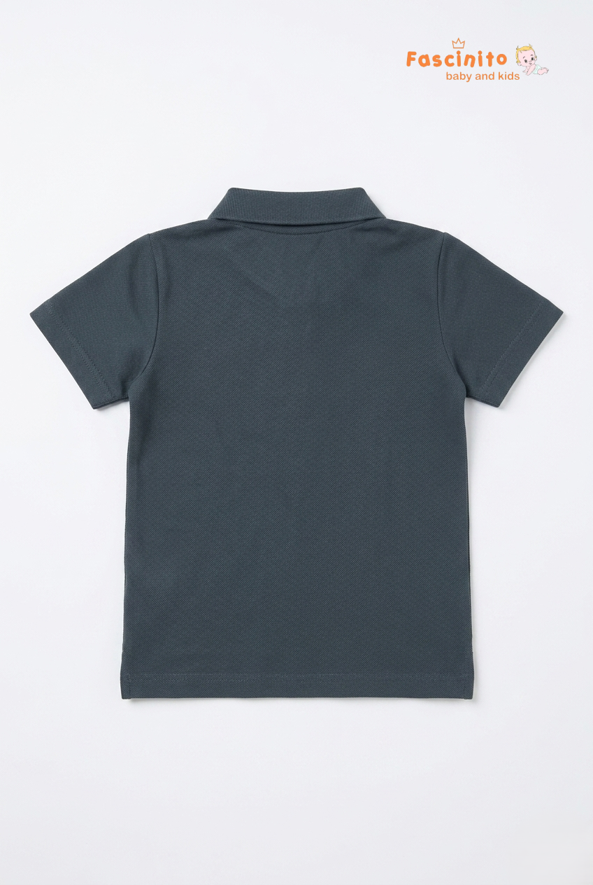 Boys Polo T-Shirt – Grey Sailboat Embroidered Cotton Tee