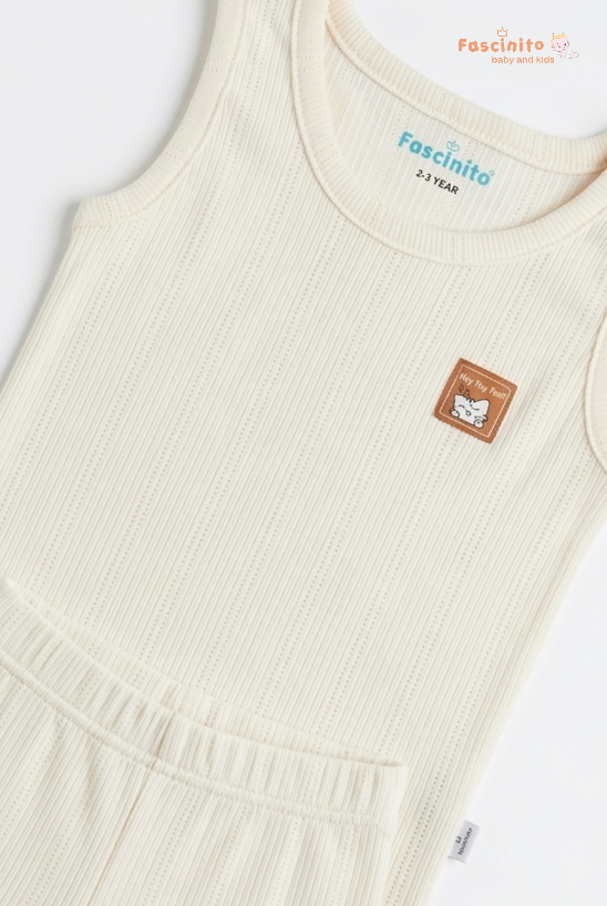 Boys Sleeveless Set – Cotton Vest & Shorts Summer Outfit (Beige)