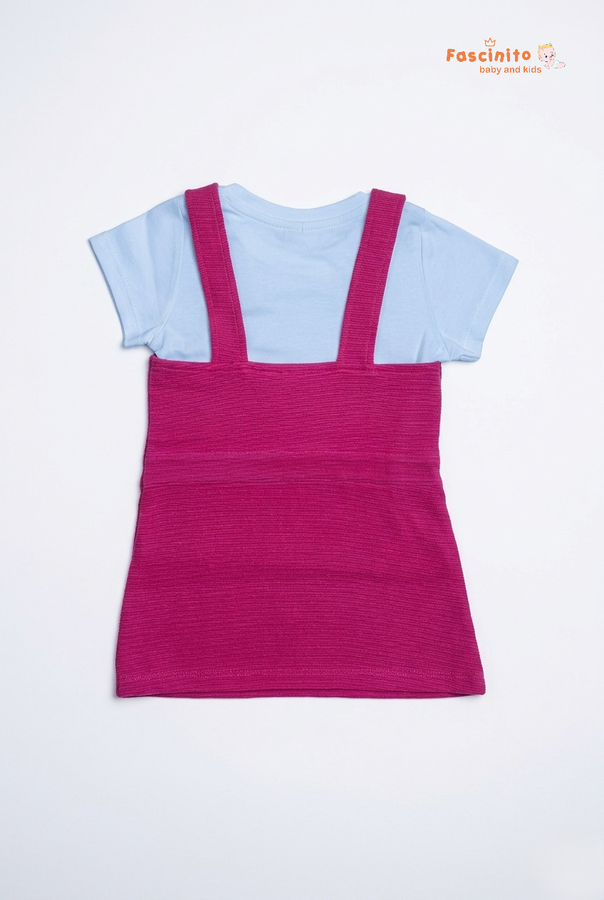 Girls Dungaree Set – Pink Pinafore Dress with T-Shirt