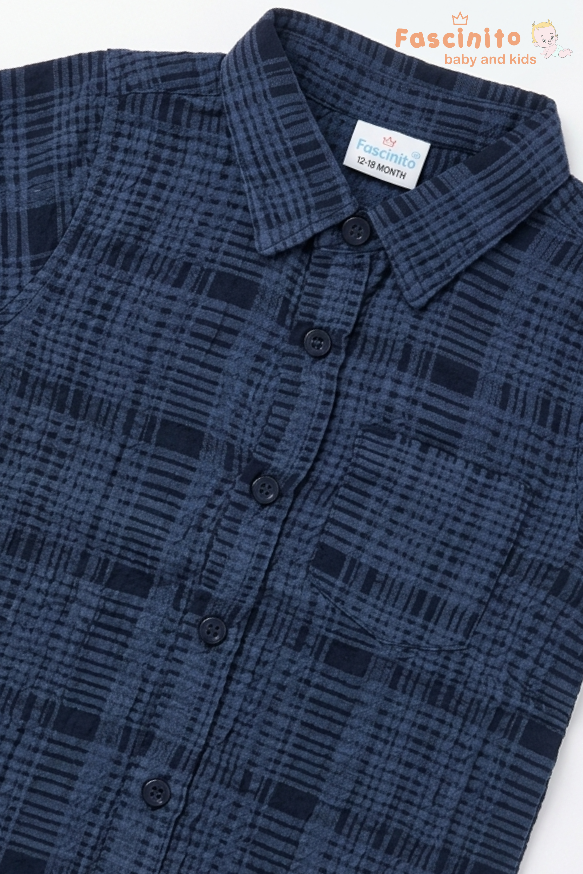 Boys Cotton Check Shirt – Navy Blue Casual Kids Shirt