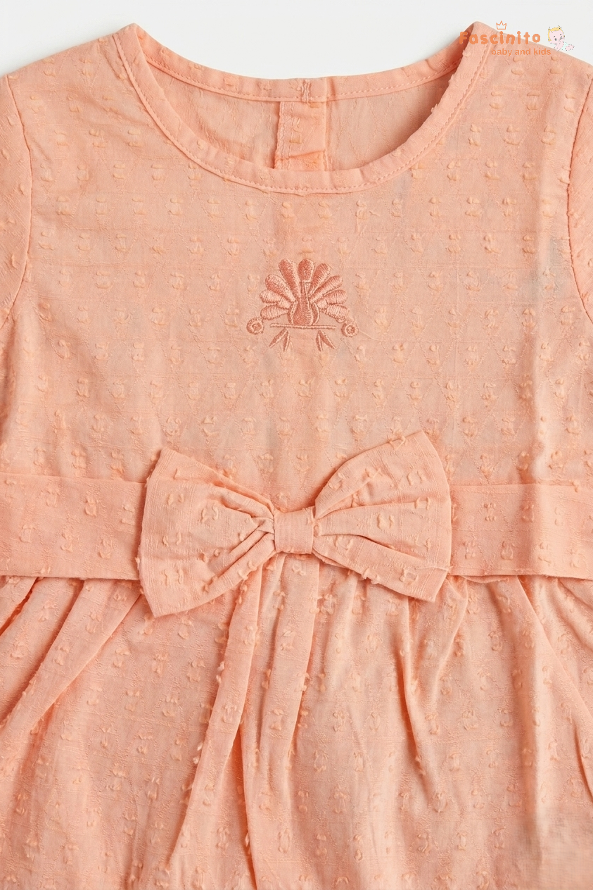 Girls Cotton Frock – Orange Bow Embroidery Baby Dress