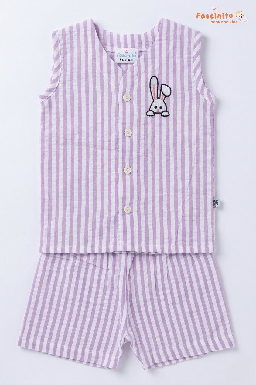 Baby Jhabla Set – Purple Striped Sleeveless Top & Shorts