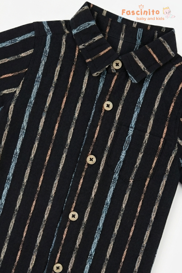 Boys Cotton Striped Shirt – Black Casual Kids Shirt