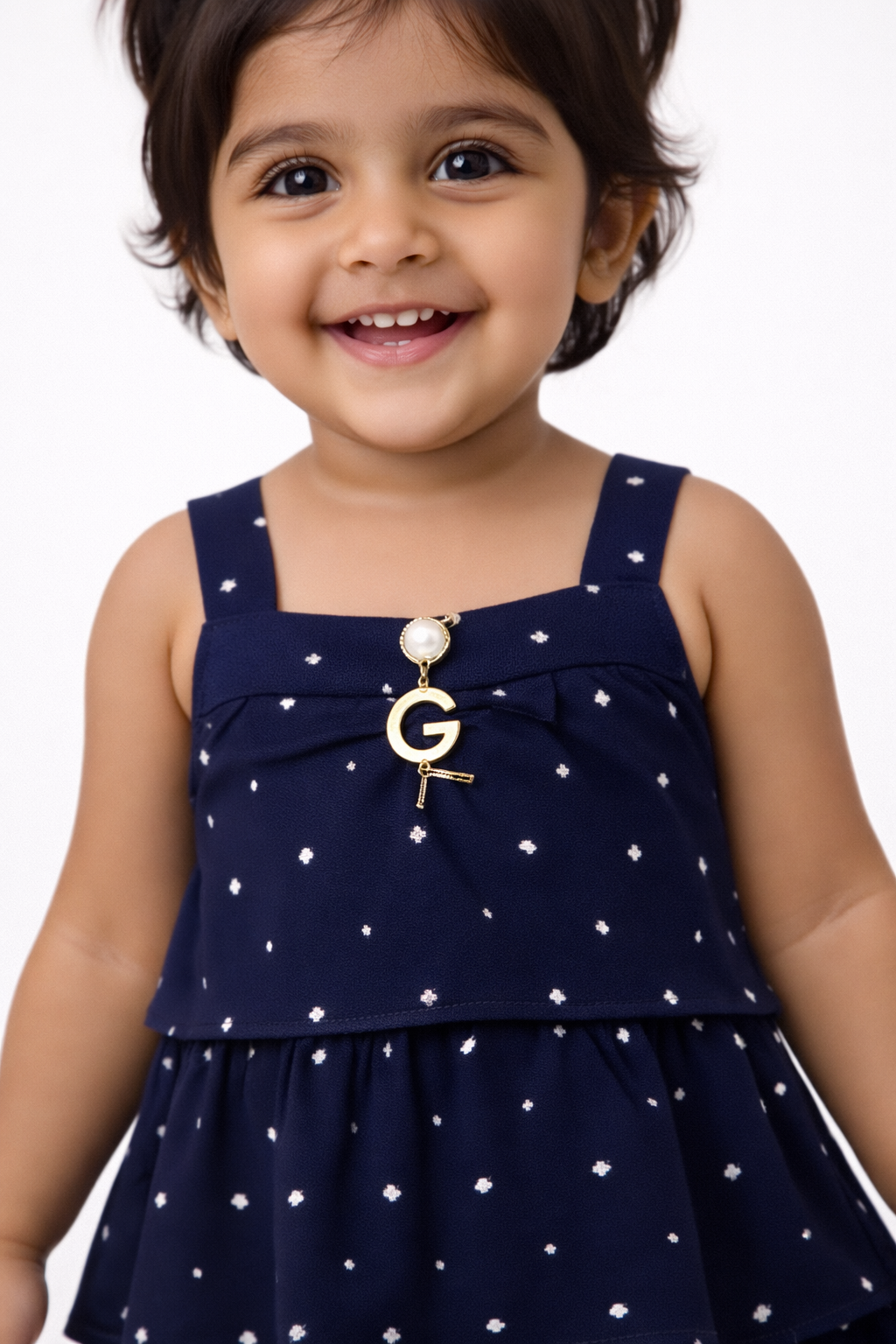 Girls Navy Blue Tiered Sleeveless Woven Frock