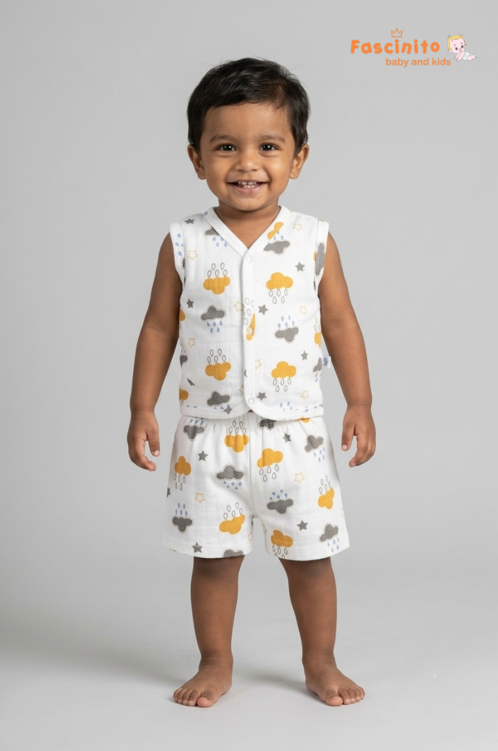 Muslin Cloud Jhabla Set