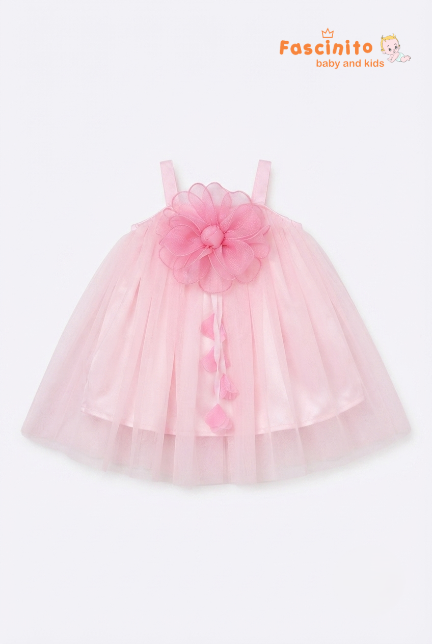 Pink Floral Tulle Frock - Pink