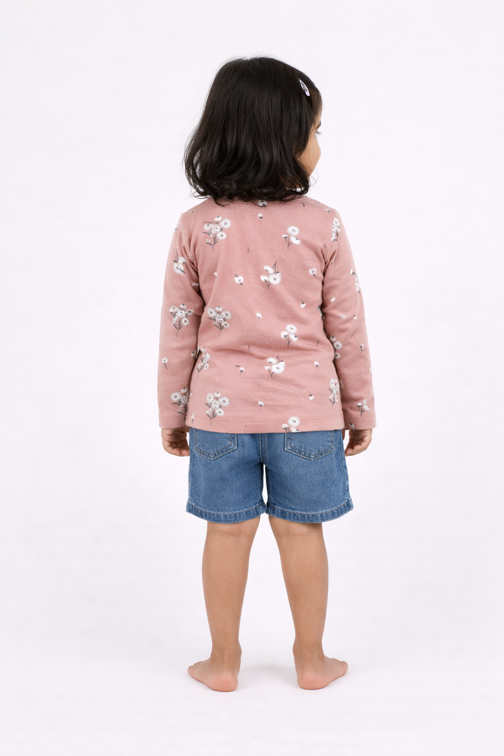 Girls Dusty Pink Floral Full Sleeve Cotton T-Shirt