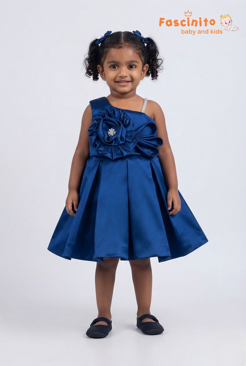 Royal Blue Elegance One-Shoulder Frock - Royal Blue