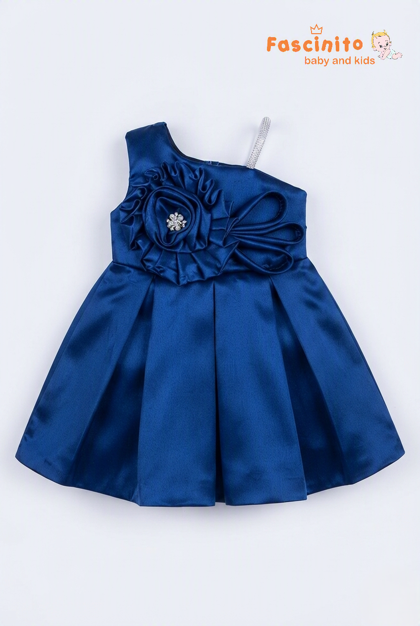 Royal Blue Elegance One-Shoulder Frock - Royal Blue