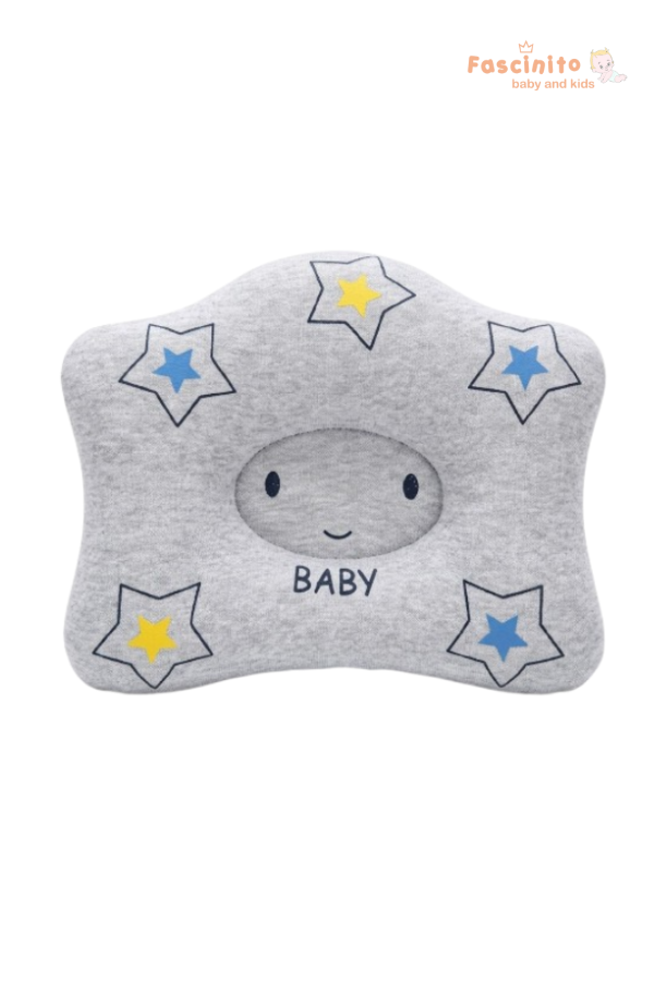 Baby Star Pillow – Soft Newborn Head Support Cushion (Grey)