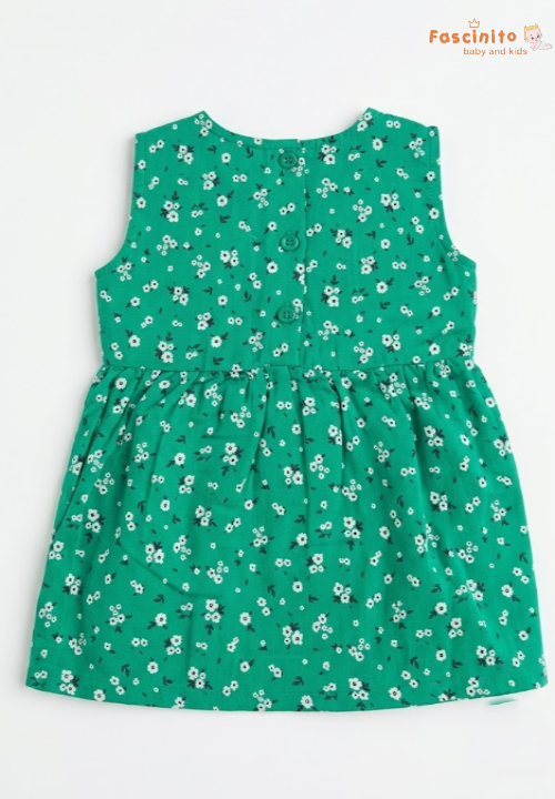 Girls Daisy Print Frock – Green Sleeveless Dress