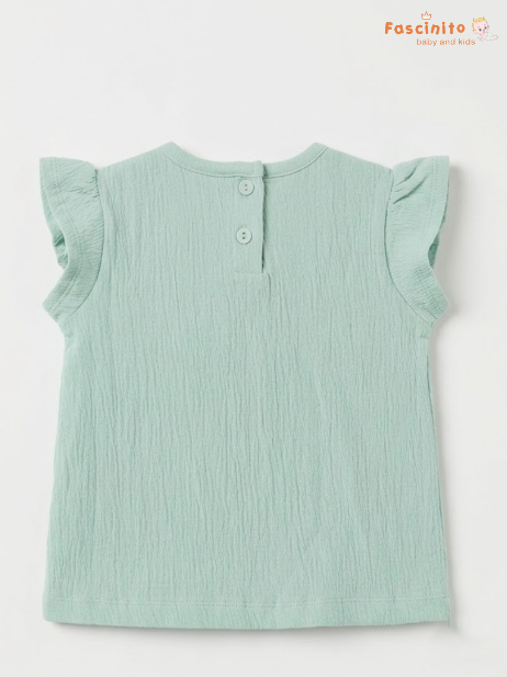 Girls Embroidered Frock – Sage Green Flutter Sleeve Dress