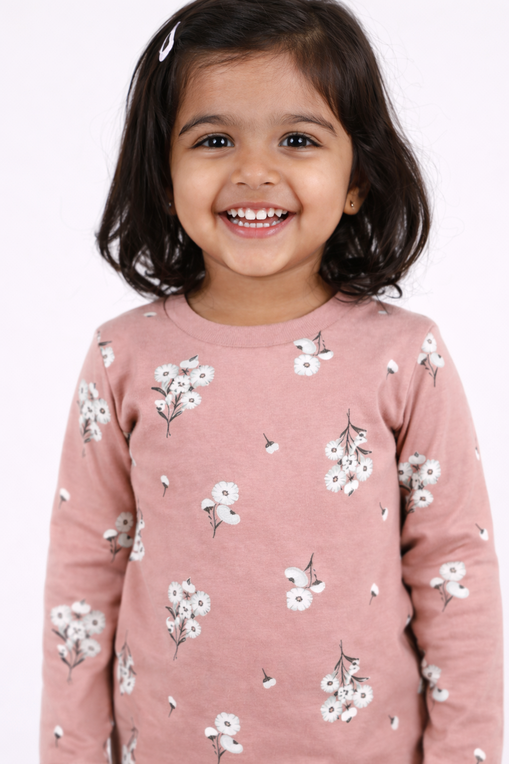 Girls Blush Pink Floral Full Sleeve Cotton T-Shirt