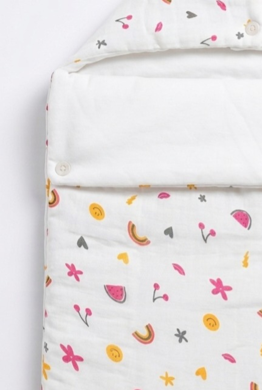 Baby Carry Nest Muslin Sleeping Bag with Hood – White Fruits