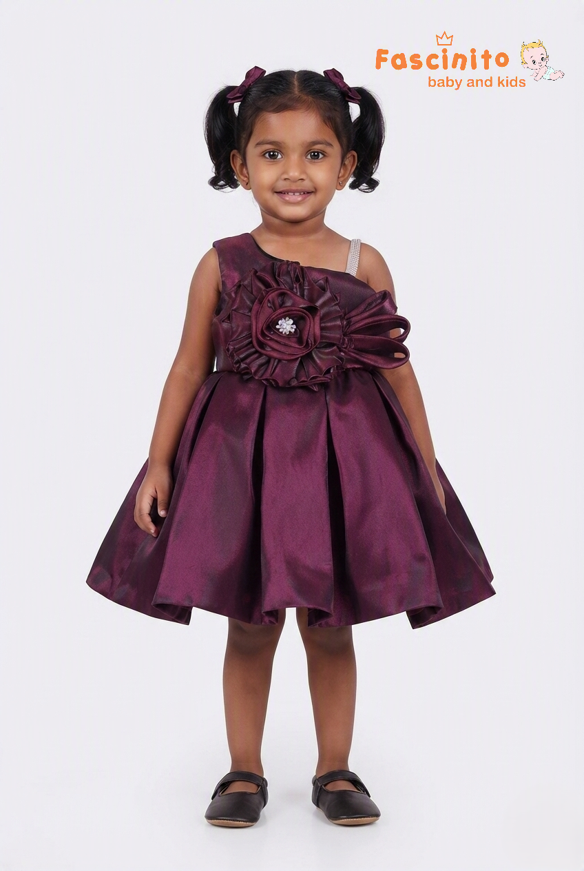Wine Elegance One-Shoulder Frock - Wine