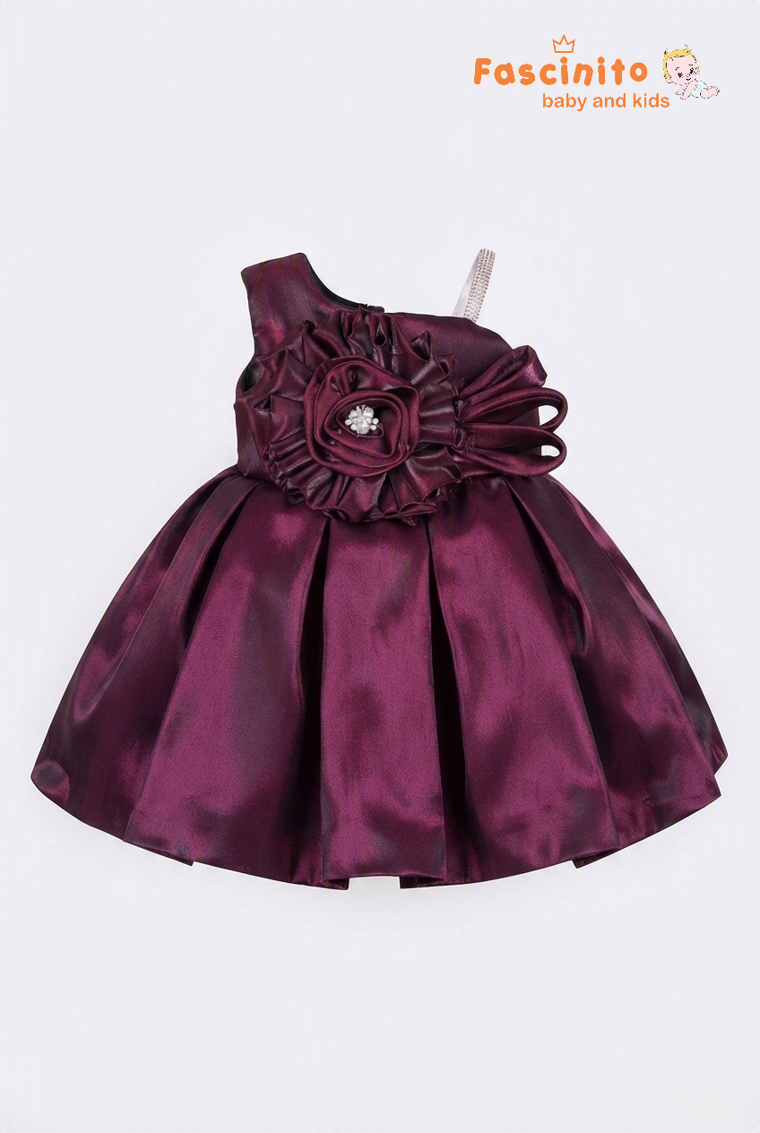 Wine Elegance One-Shoulder Frock - Wine