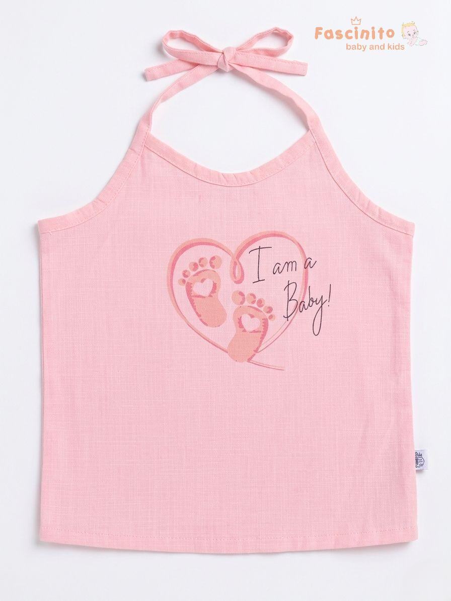 Baby knotted jhabla pink cotton tie-up sleeveless top by Fascinito