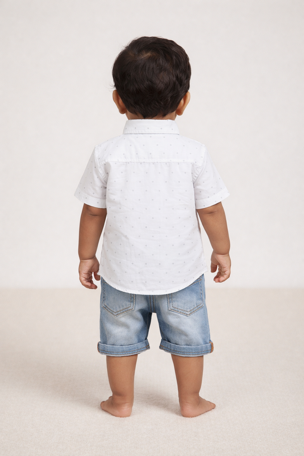 Boys White Polka Dot Cotton Shirt (Half Sleeve)