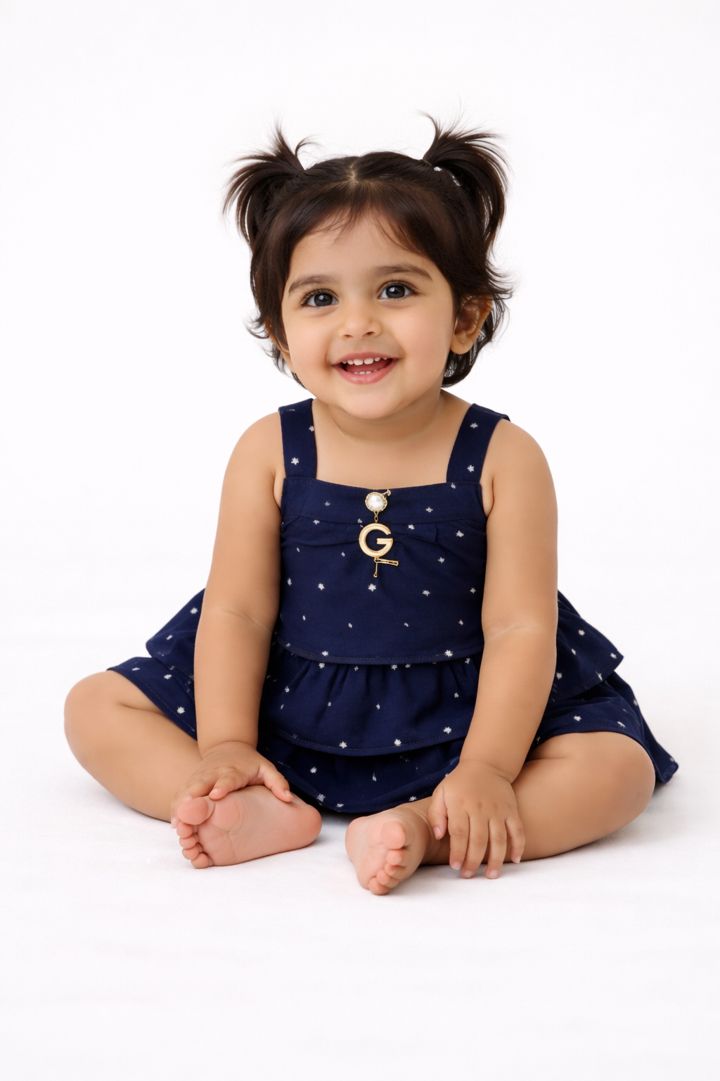 Girls Navy Blue Tiered Sleeveless Woven Frock