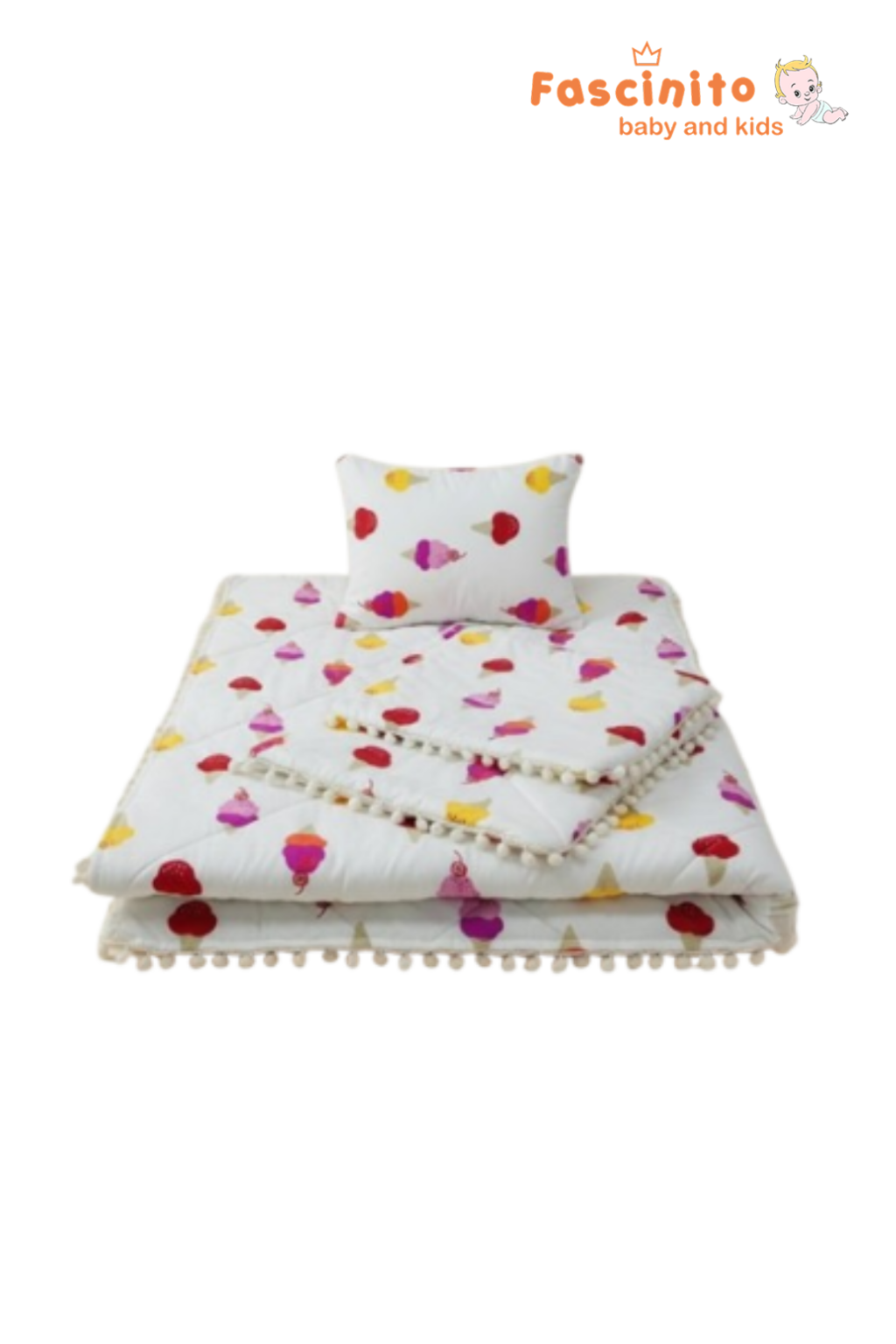 Baby Tri Set 3-Piece Bedding Set Cotton Pillow Blanket & Spread – White
