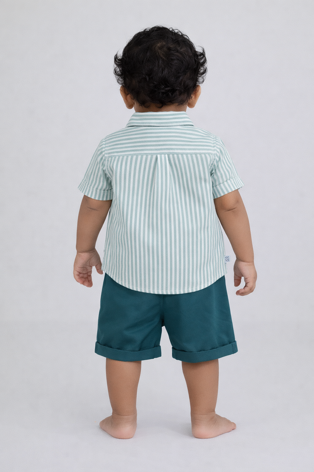 Boys Green Striped Shirt & Shorts Cotton Set