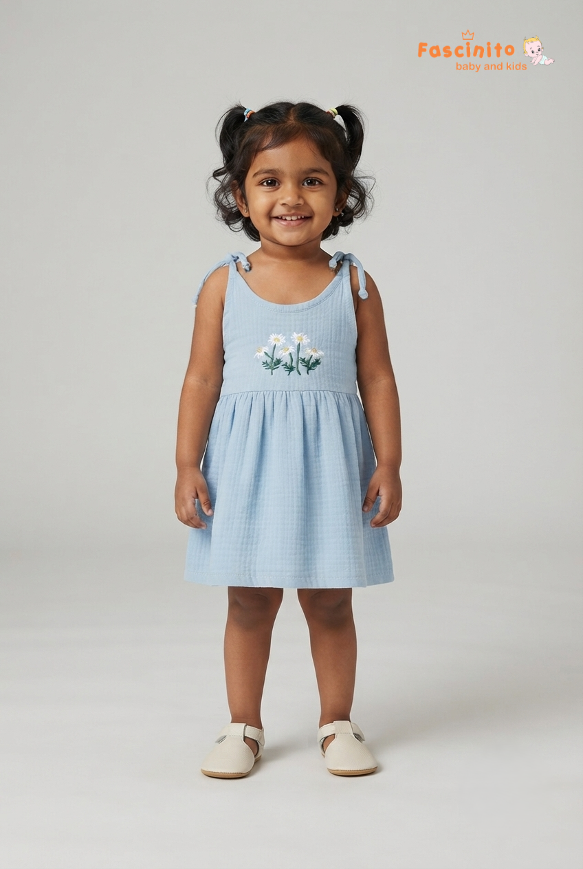 Blue Floret Knotted Frock - Sky Blue