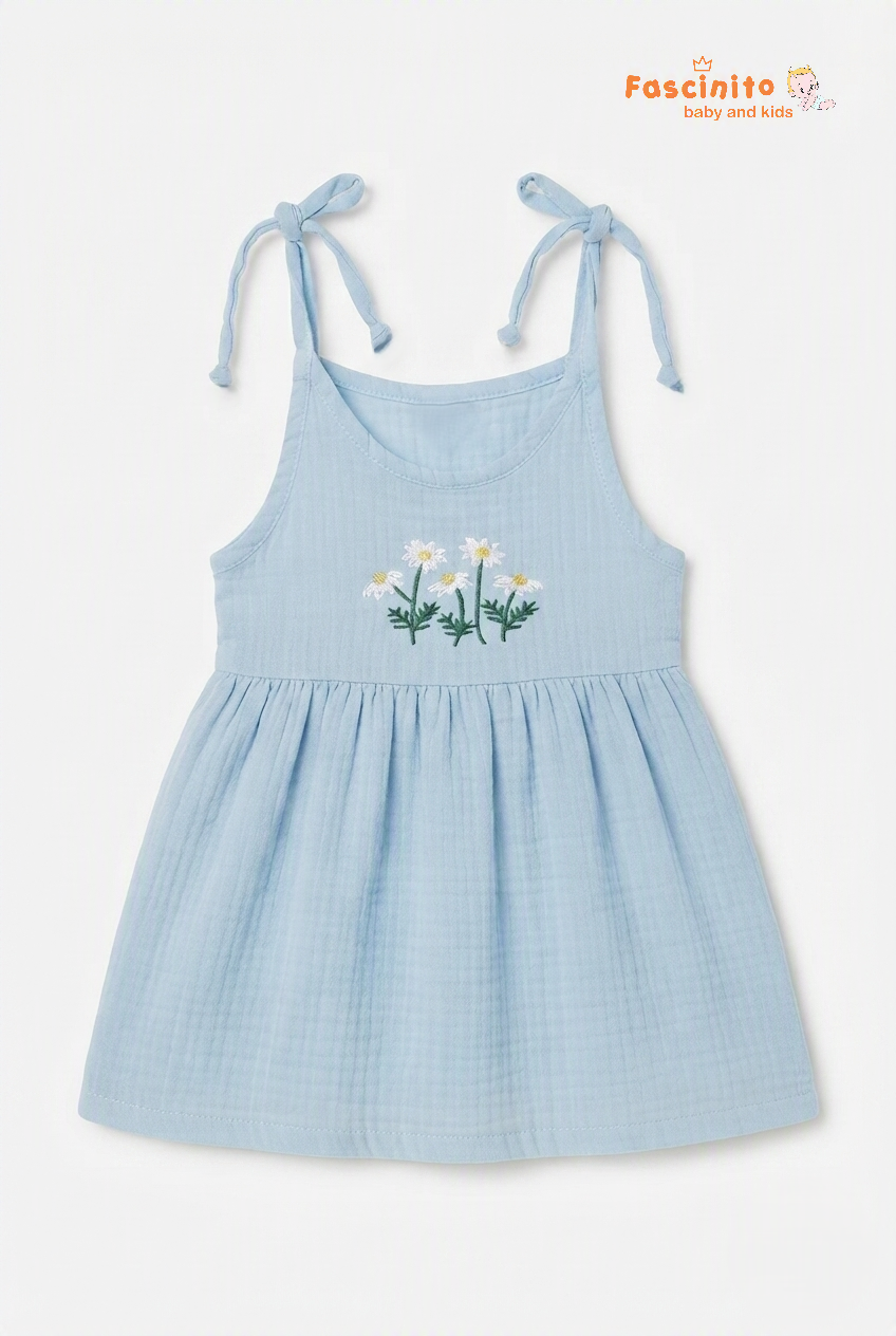 Blue Floret Knotted Frock - Sky Blue