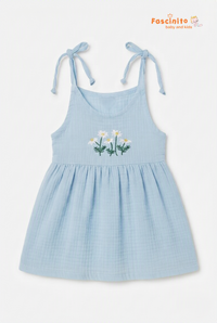 Blue Floret Knotted Frock - Sky Blue