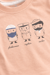 Boys Peach Graphic Cotton T-Shirt