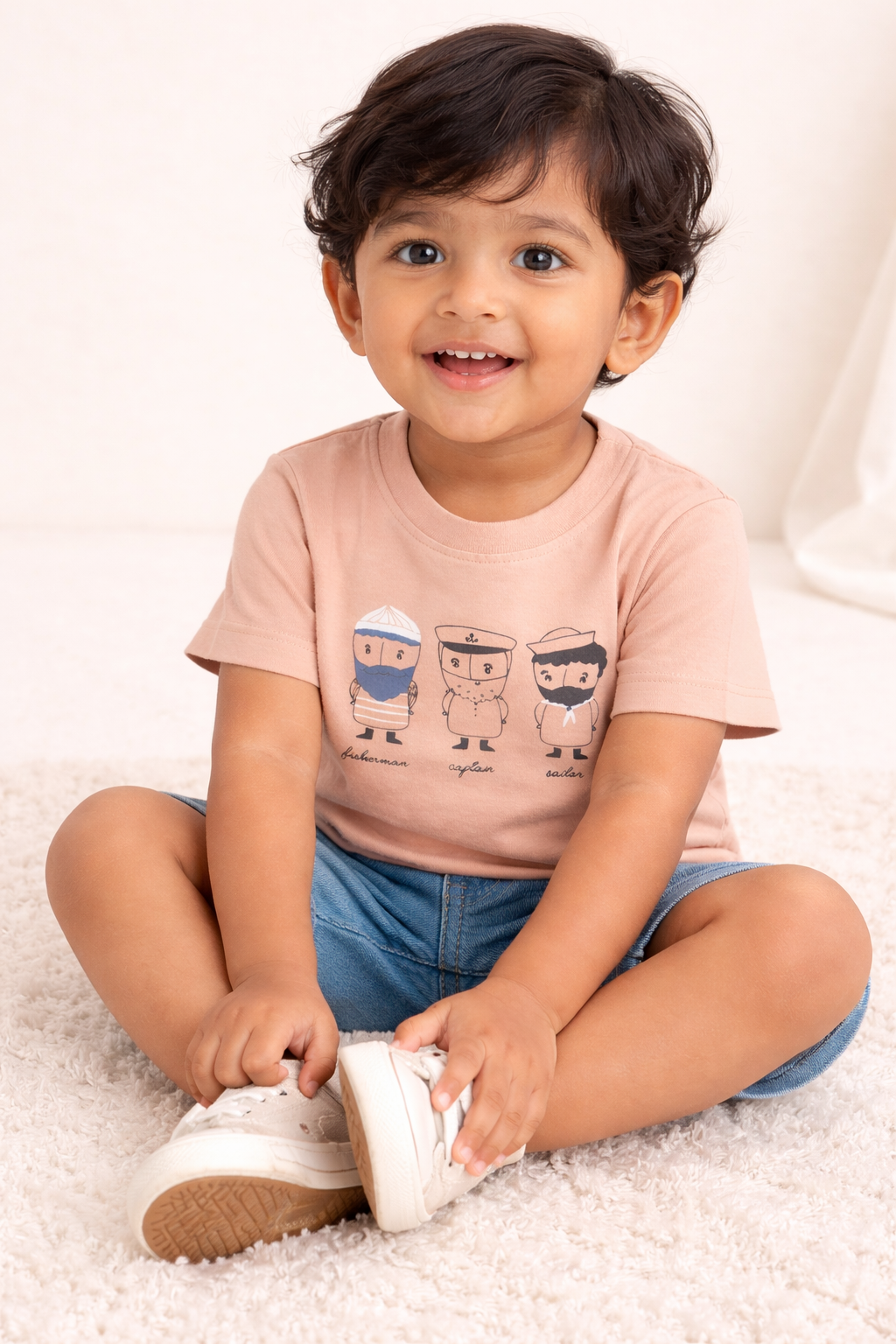 Boys Peach Graphic Cotton T-Shirt