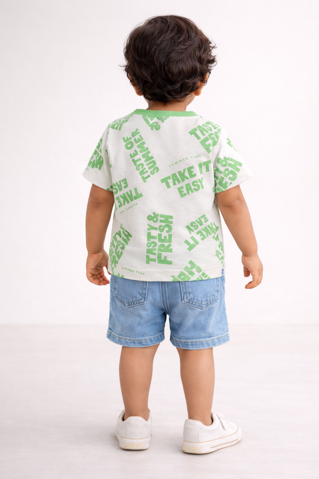 Boys Summer Vibes Graphic Cotton T-Shirt (Blue & Green)