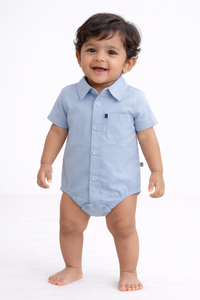 Smart Occasion Steel Blue Baby Cotton Playsuit