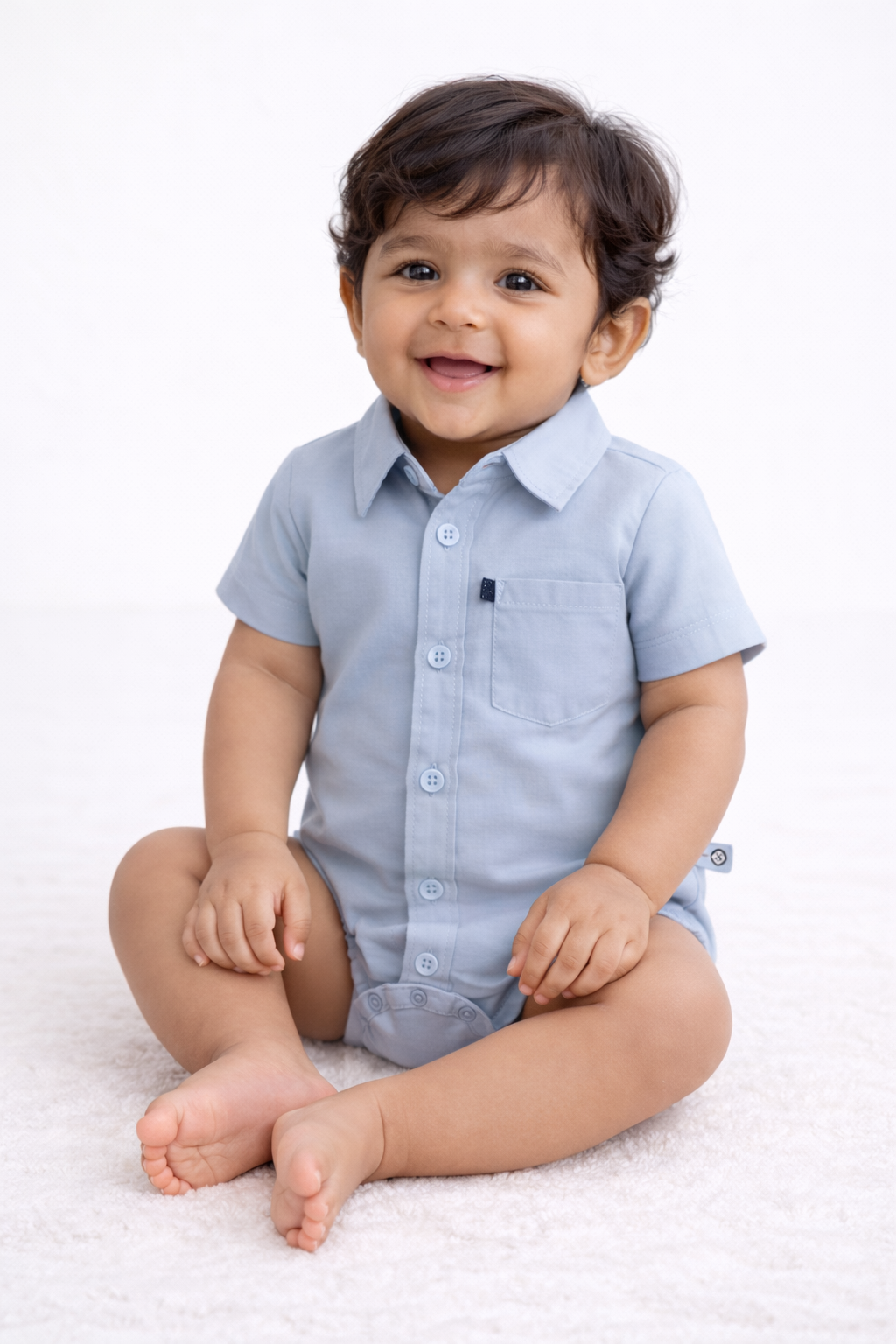 Smart Occasion Steel Blue Baby Cotton Playsuit