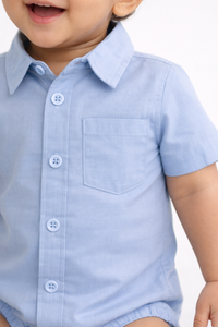 Smart Occasion Steel Blue Baby Cotton Playsuit