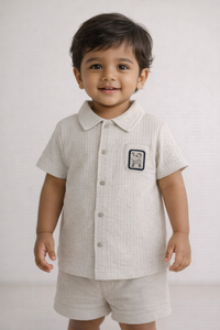 Boys Half White Textured Cotton Casual Shirt