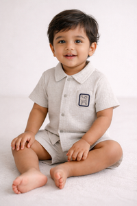 Boys Half White Textured Cotton Casual Shirt