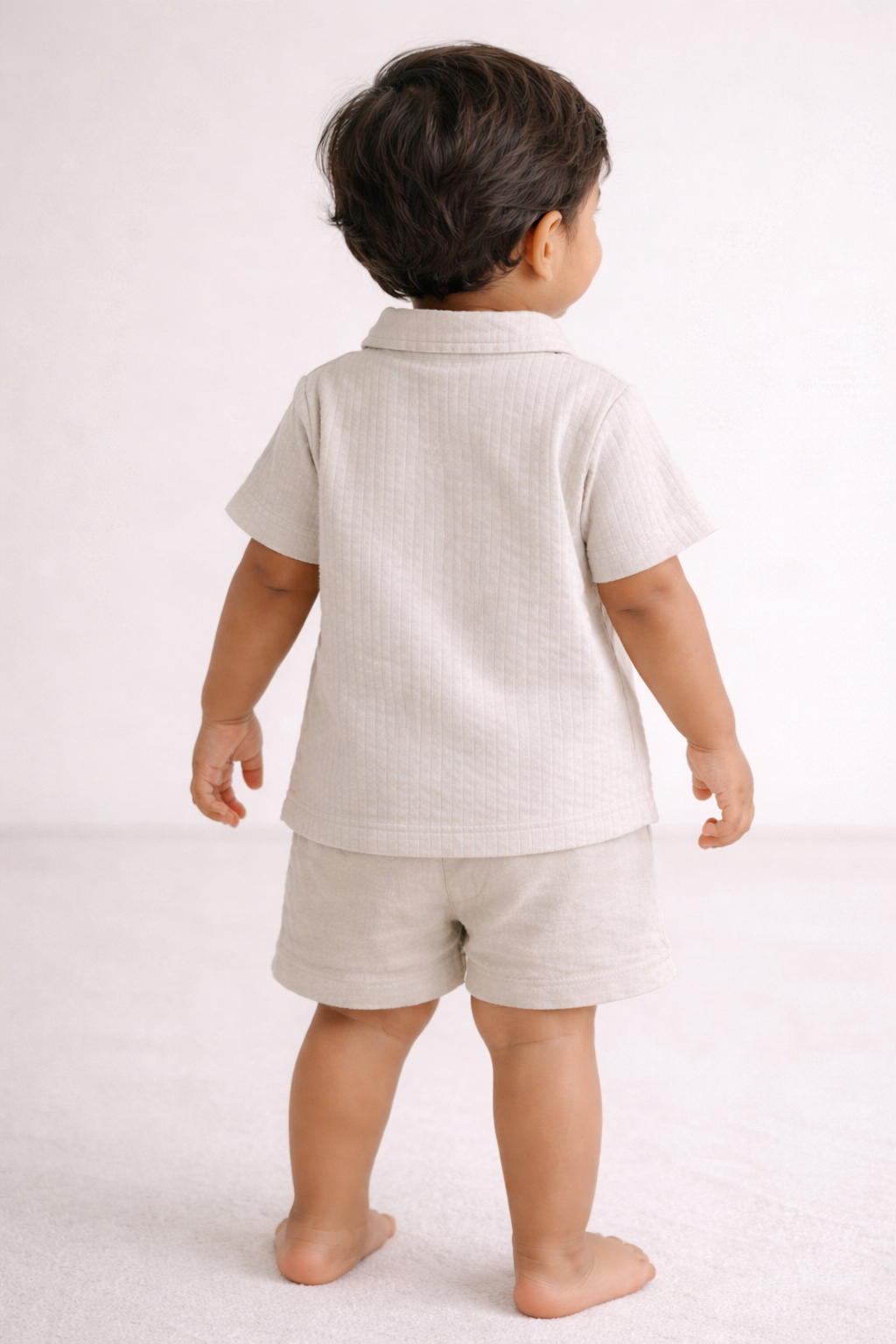 Boys Half White Textured Cotton Casual Shirt