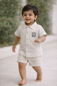 Boys Half White Textured Cotton Casual Shirt