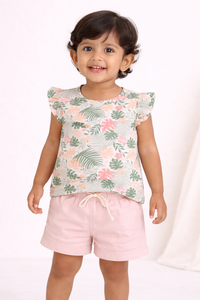 Girls Blue & White Cotton T-Shirt Combo (2PCS Set)