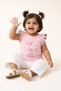 Girls Light Pink Giraffe Print Cotton T-Shirt