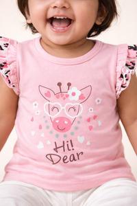 Girls Light Pink Giraffe Print Cotton T-Shirt