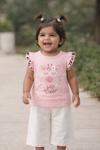 Girls Light Pink Giraffe Print Cotton T-Shirt